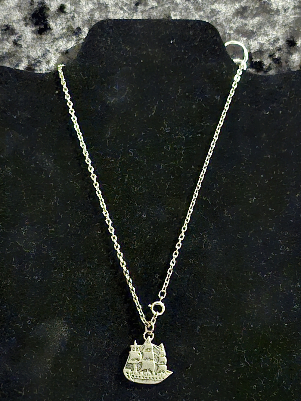Vintage Swedish Sterling Silver ST. SWEDEN Sailing Ship Pendant Necklace